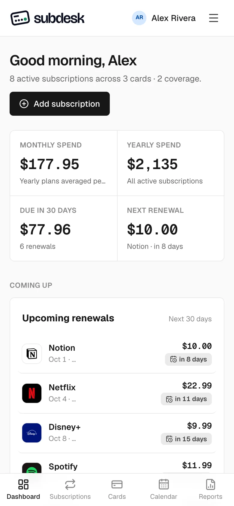 The dashboard on a phone, with the bottom navigation bar